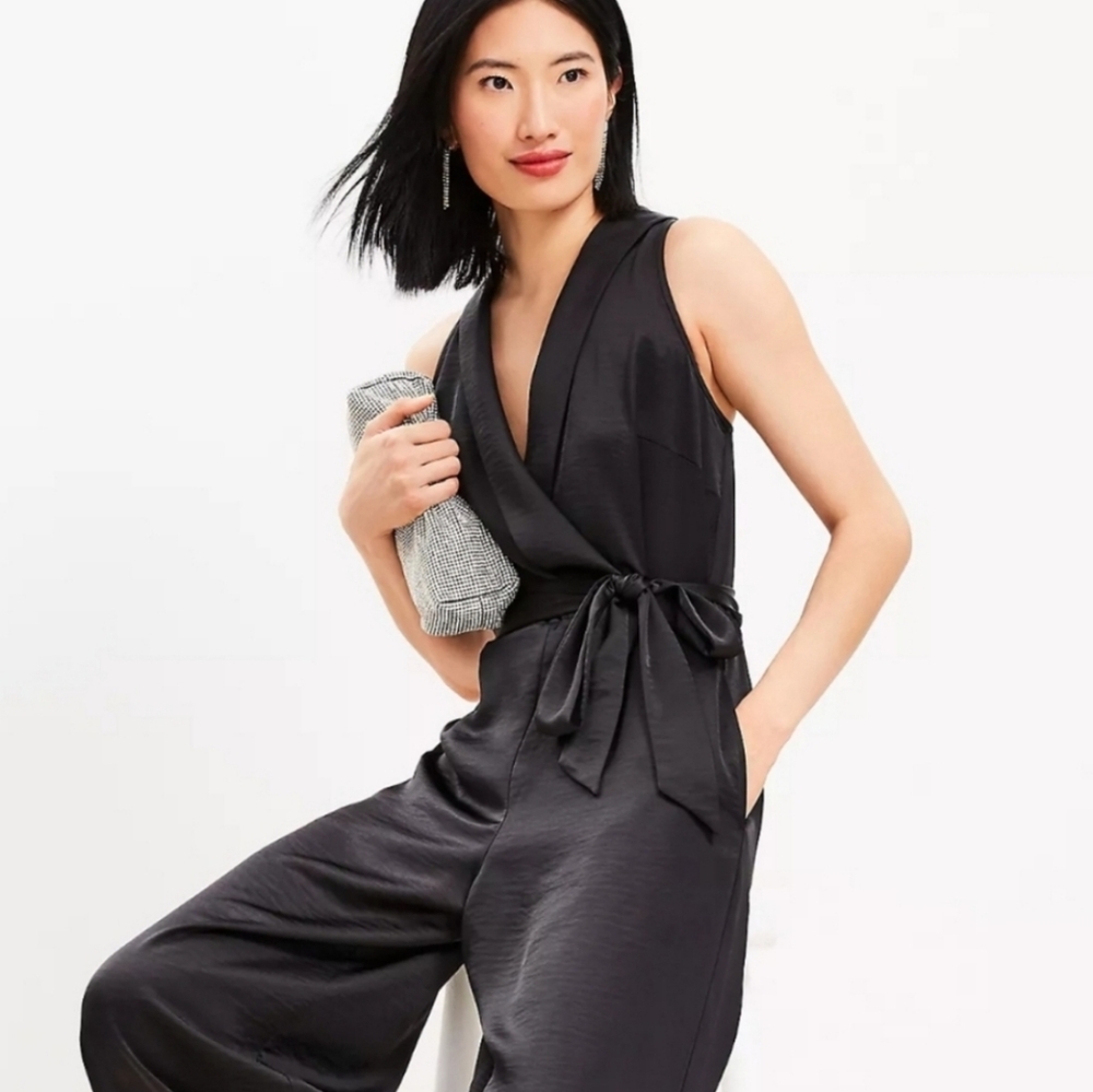 Loft Satin Halter Wrap JumpsuitSatin Halter Wrap Jumpsuit, Size 10 NWT - Picture 3 of 3